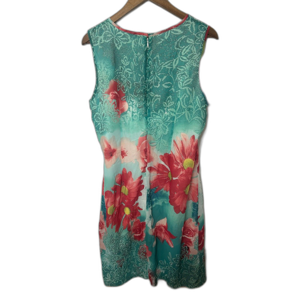Milano Floral Dress Size 14 Teal Pink Sleeveless Sheath Midi Spring Summer - Picture 3 of 7